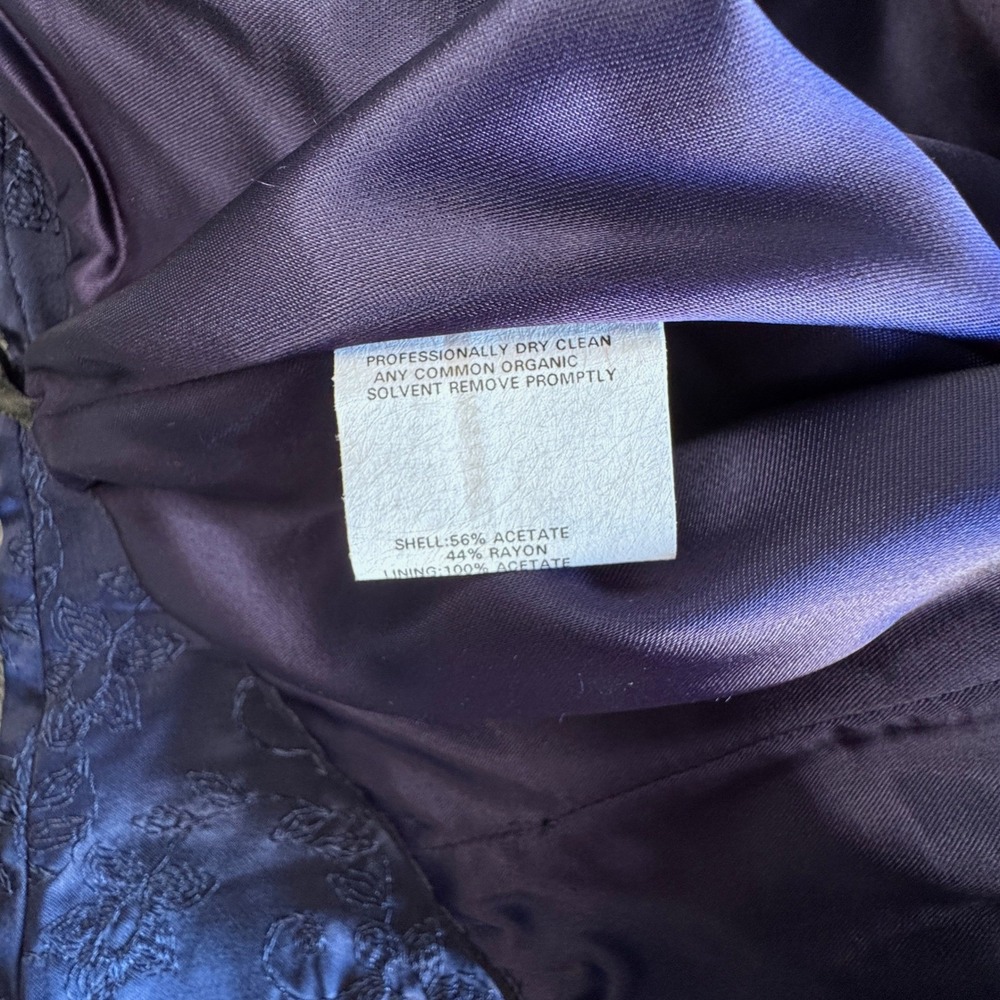 Jessica McClintock Navy Blue Floral Embroidered Strapless Evening Gown 12 - Picture 6 of 9